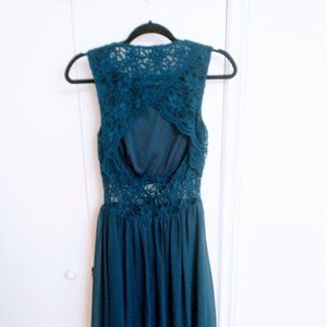 Lace top navy knee length dress